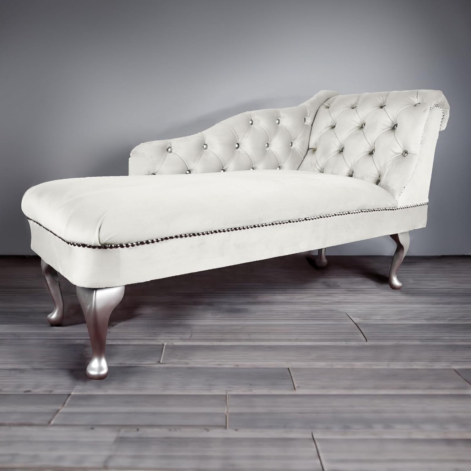 Velvet Chaise Lounge Sofa Right Hand Cream – Tufted Seat, UK Handmade