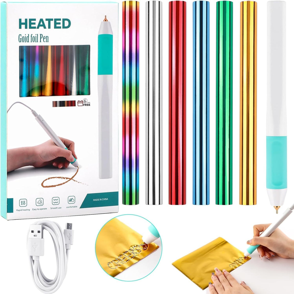 Hot Foil Pen Kit USB Heat Transfer Pens for Card Making Scrapbooking Crafts