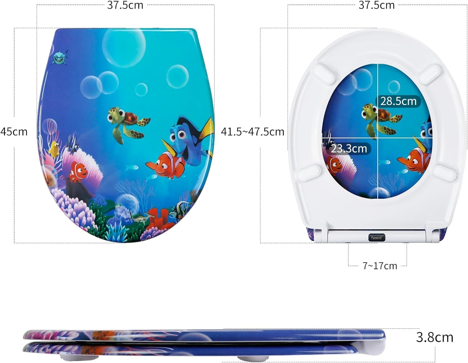 Toilet Seat Soft Close Quick Release Top Fix Colorful Patterns 45x37cm
