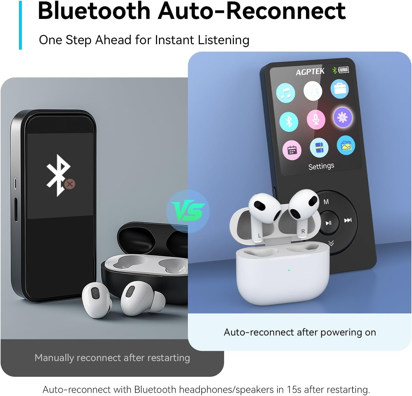 64GB Bluetooth 5.3 MP3 Player Black 1.8" Screen FM Speaker Recorder