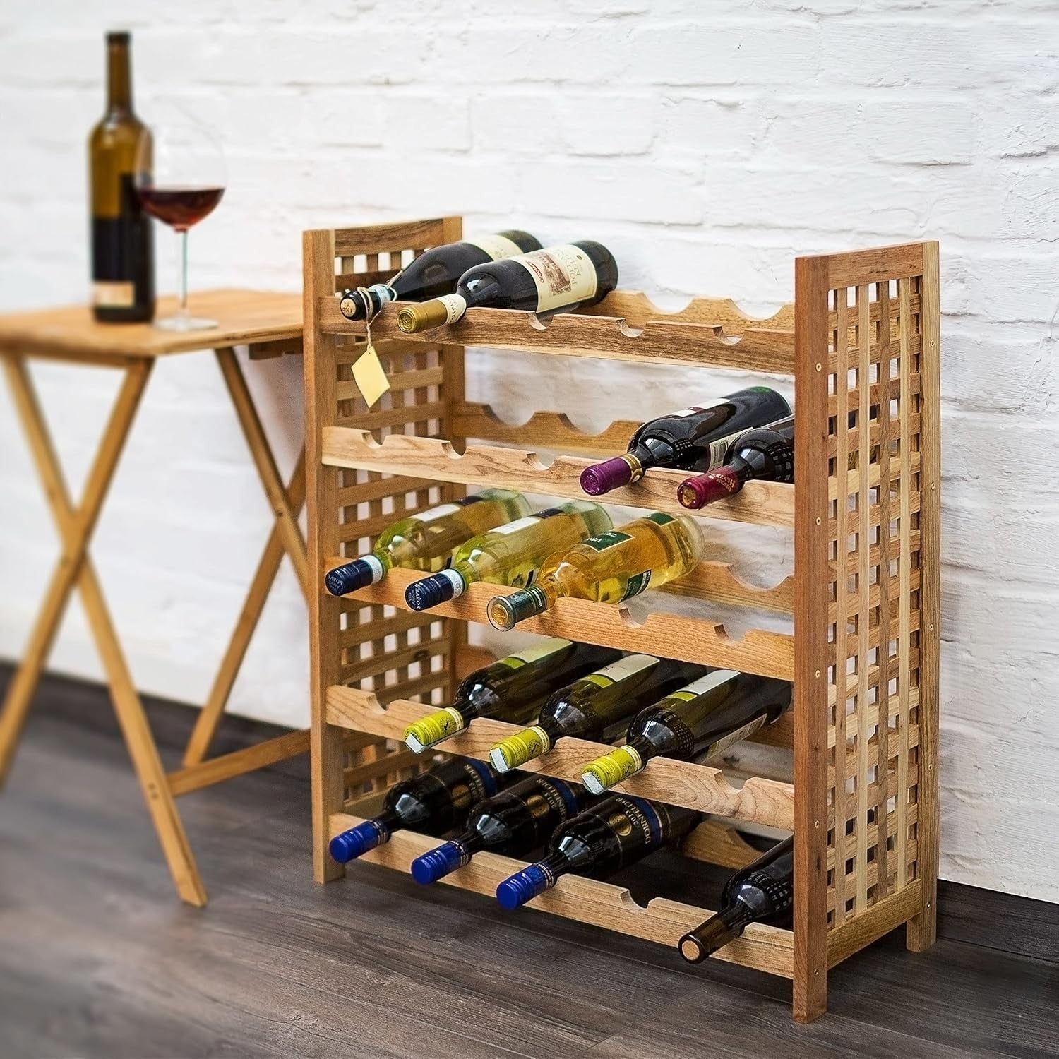 25 Bottle Wooden Wine Rack 5 Tier Rustic Freestanding Storage Shelf Walnut