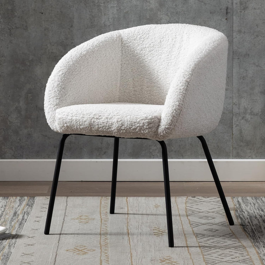 Faux Fur Tub Chair White Accent Armchair Metal Legs