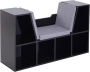 Bookcase with Cushioned Reading Seat 6 Cube Storage Bench Black