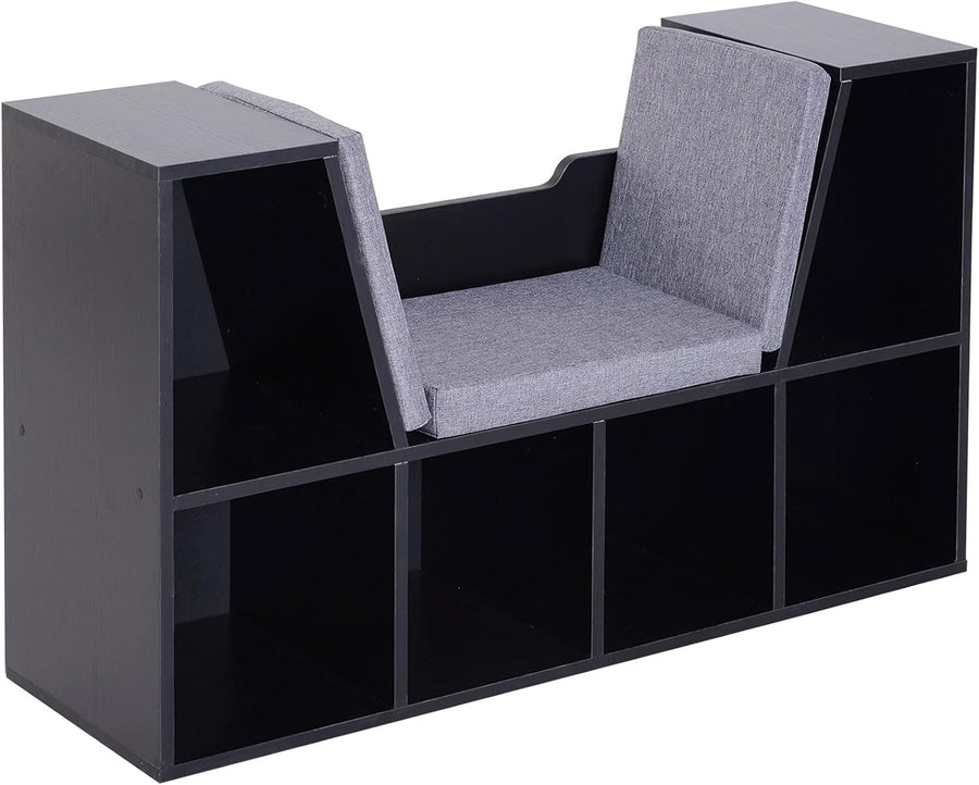Bookcase with Cushioned Reading Seat 6 Cube Storage Bench Black