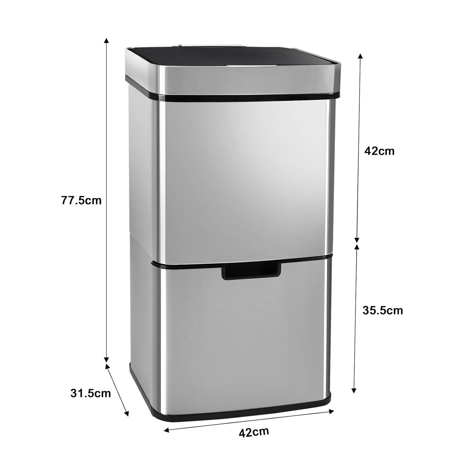 62L Sensor Recycling Bin 3 Compartment Stainless Steel