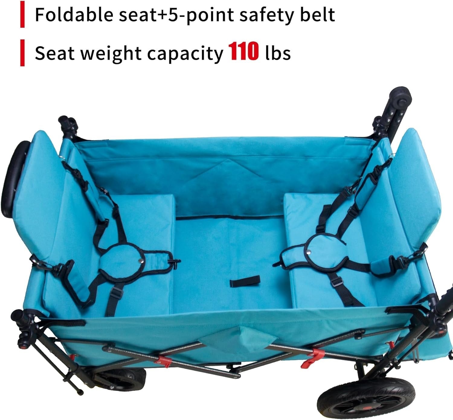 Folding Wagon Trolley Turquoise 120kg Load w/ Canopy 2 Seats Brake Large Storage