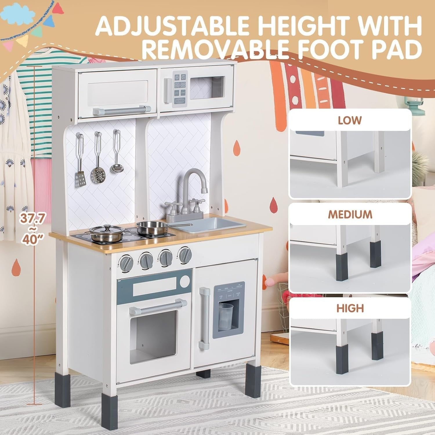 Wooden Kids Play Kitchen Set Sink Stove Oven Accessories White Toy