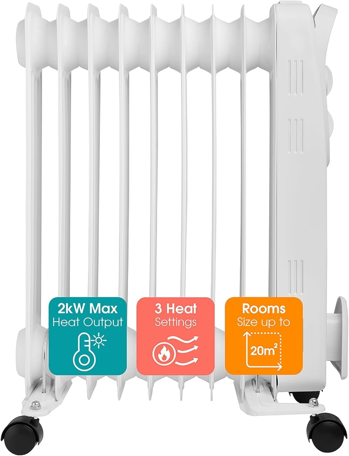2000W Oil Filled Radiator Heater 9 Fin Portable Electric Thermostat