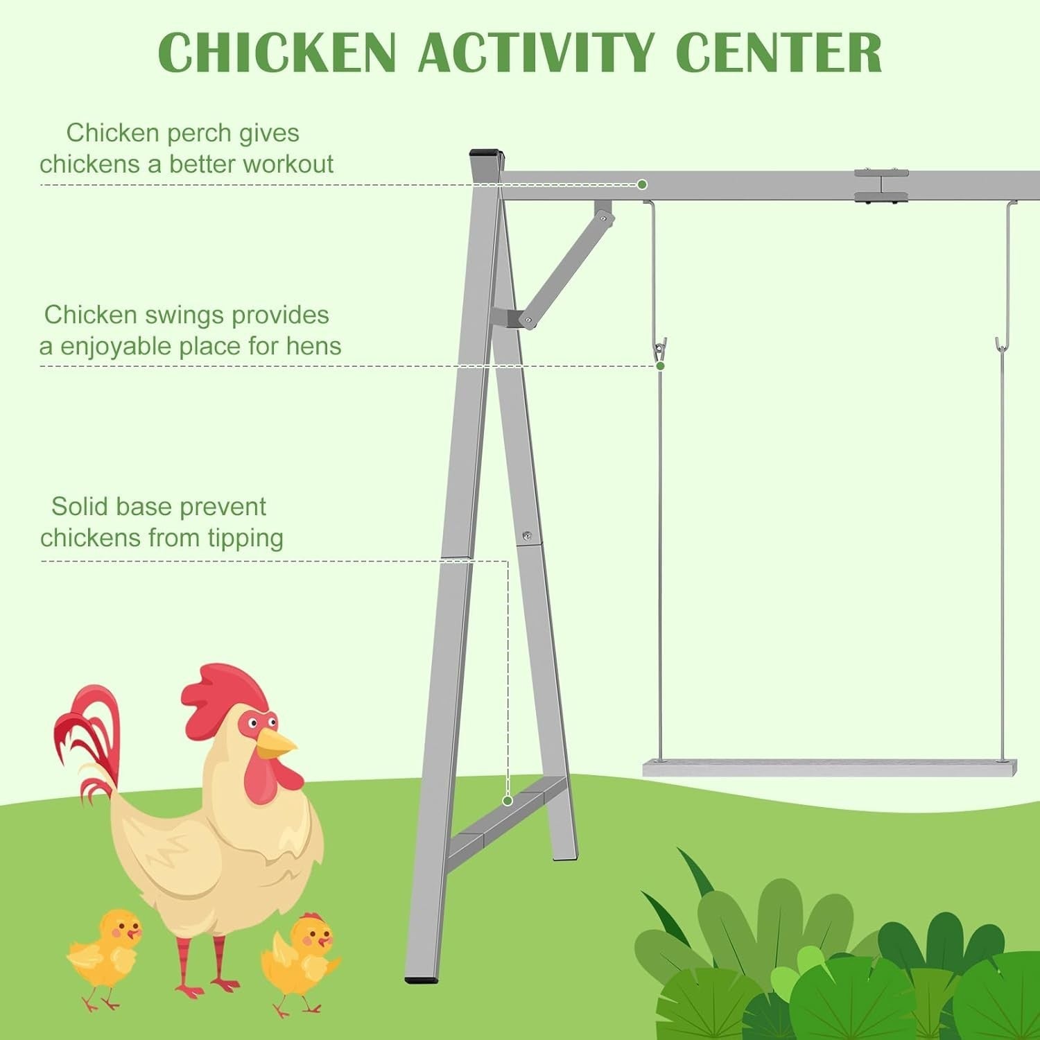 Chicken Roosting Bars Perch w 2 Swings 50x30x34in