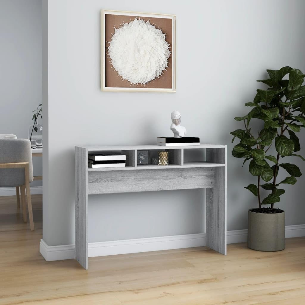 Modern Concrete Grey Console Table with Storage Shelves – 105x30x80cm