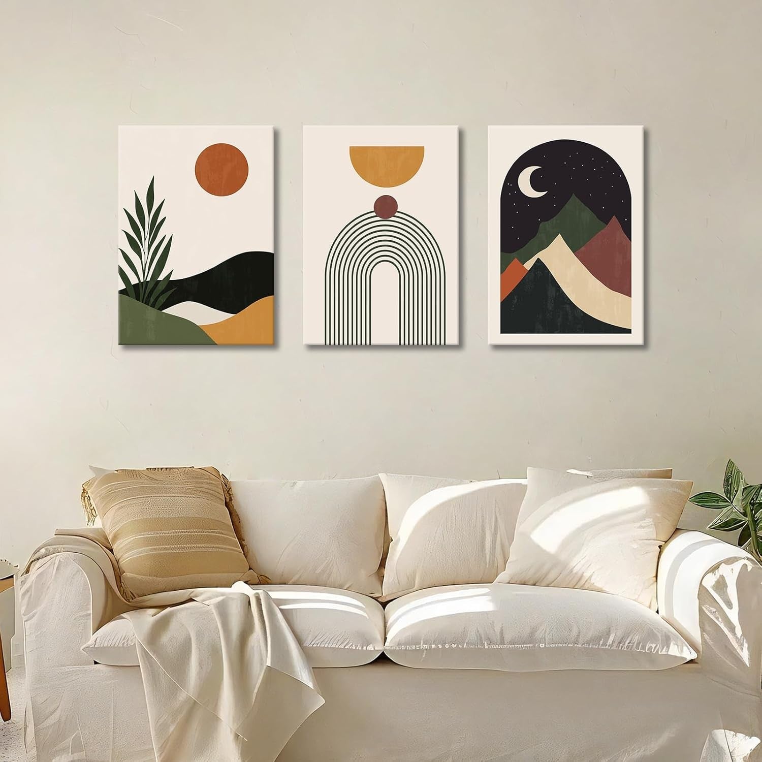Boho Abstract Wall Art Set of 3 Framed Canvas 50x70cm