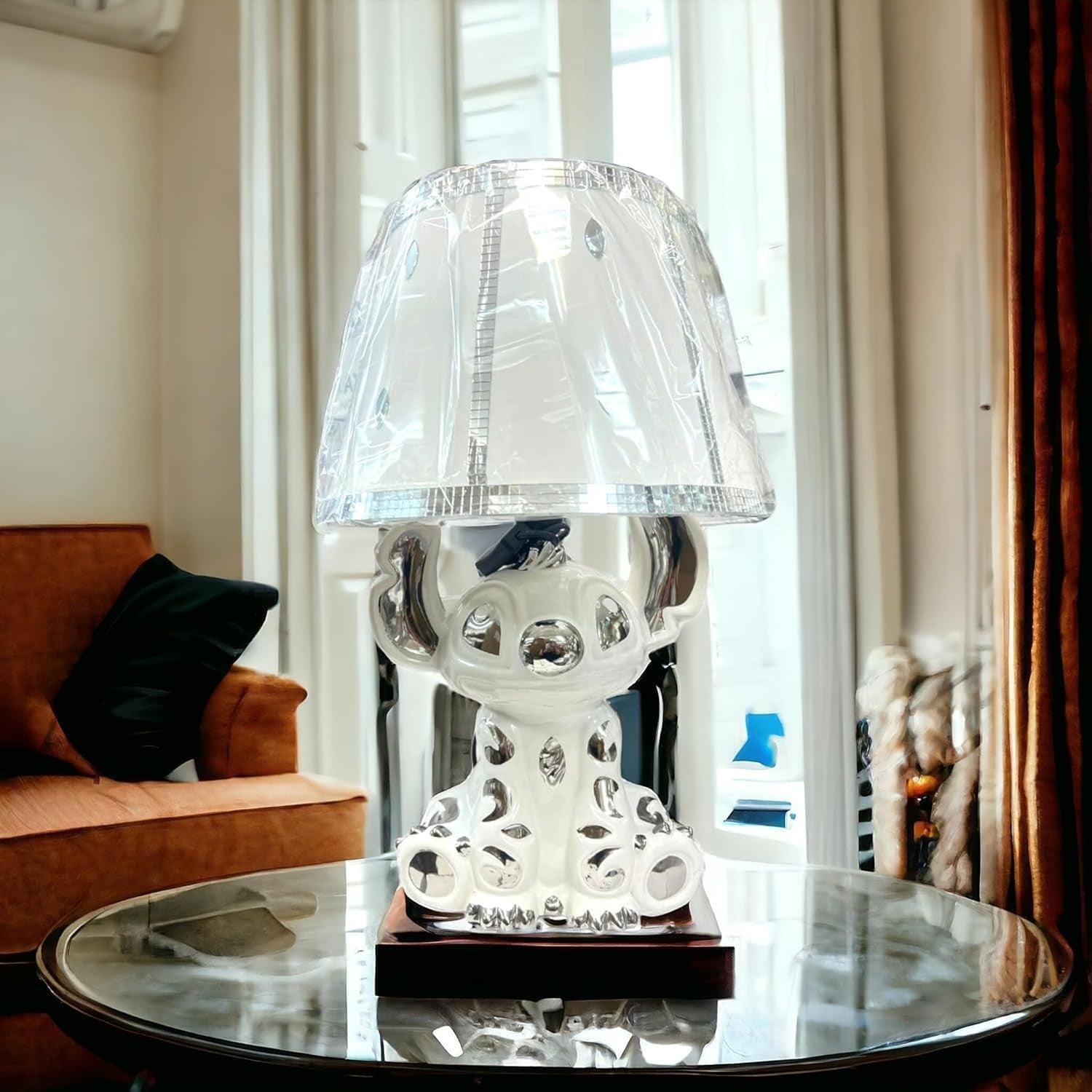 Crushed Diamond Table Lamp 50cm Ceramic Base Silver Shade Bedside Light