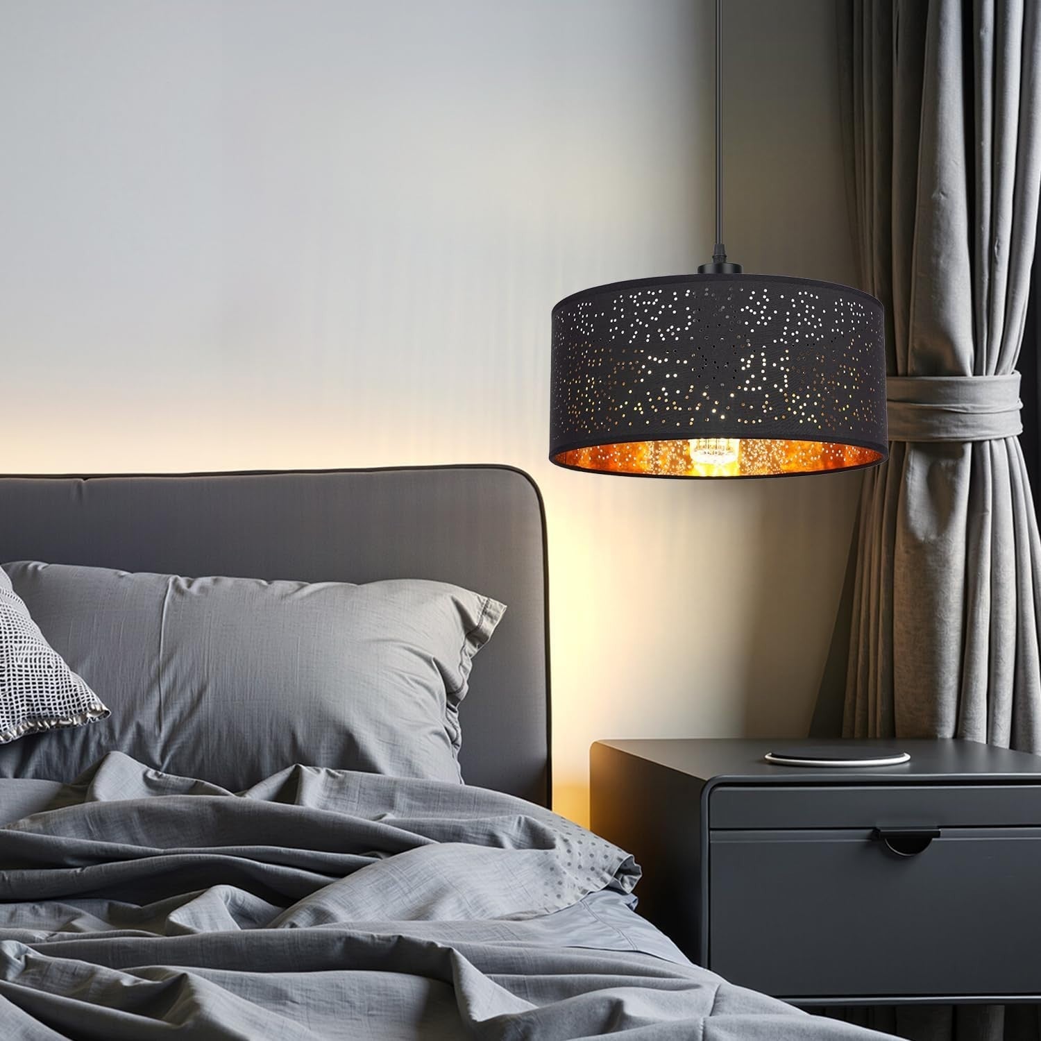 Modern Black Dot Cut Lampshade Gold Interior Ceiling Pendant Light