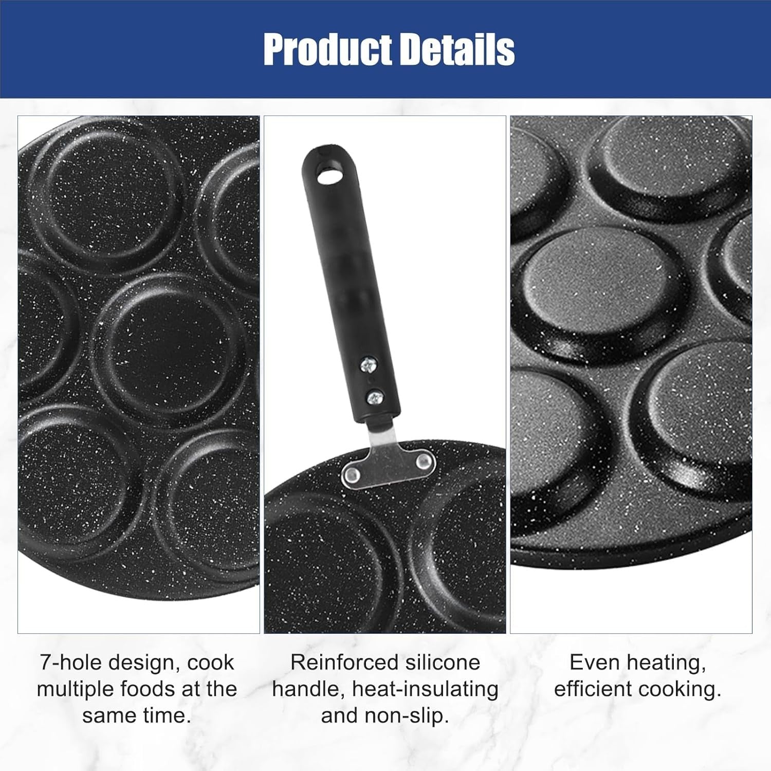 7-Hole Mini Pancake Pan 30cm Non-Stick Frying Pan for Eggs & Omelette