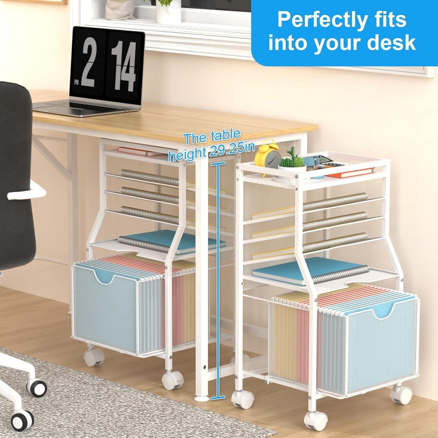 Rolling File Cart Under Desk 6 Tier Storage Organiser w Wheels White