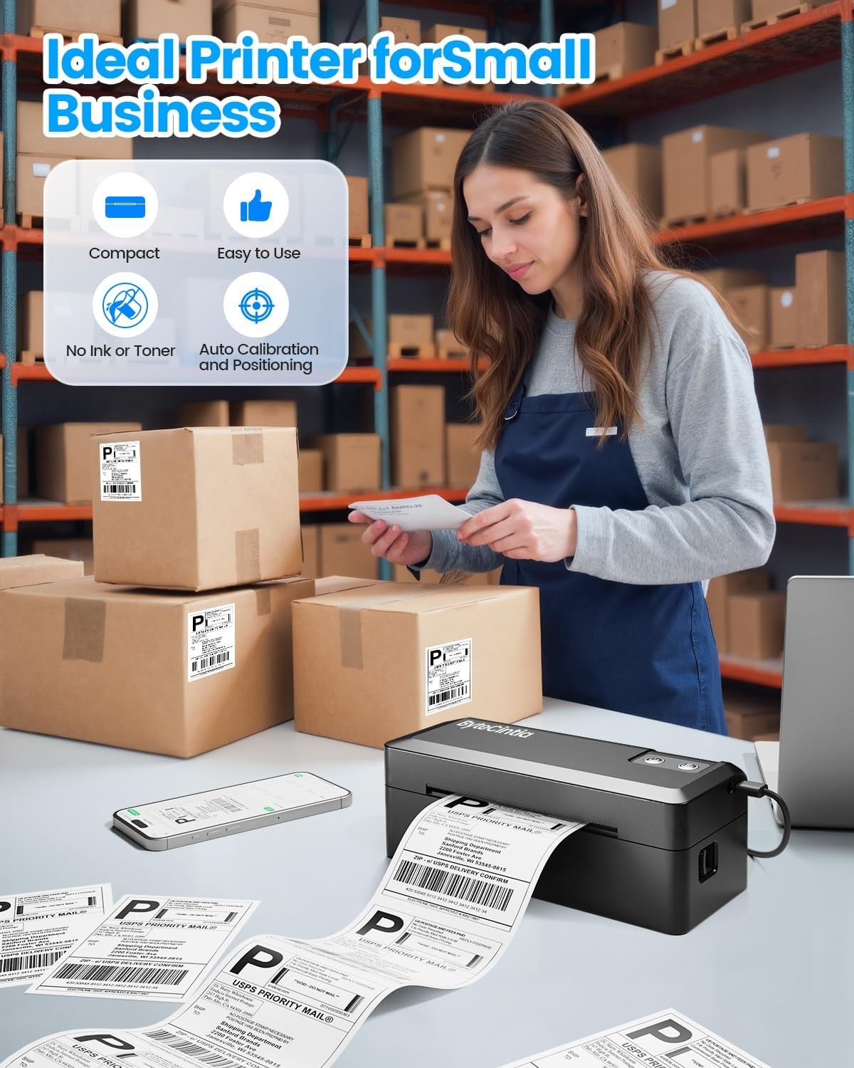 Bluetooth Shipping Label Printer 4x6 Thermal USB Wireless