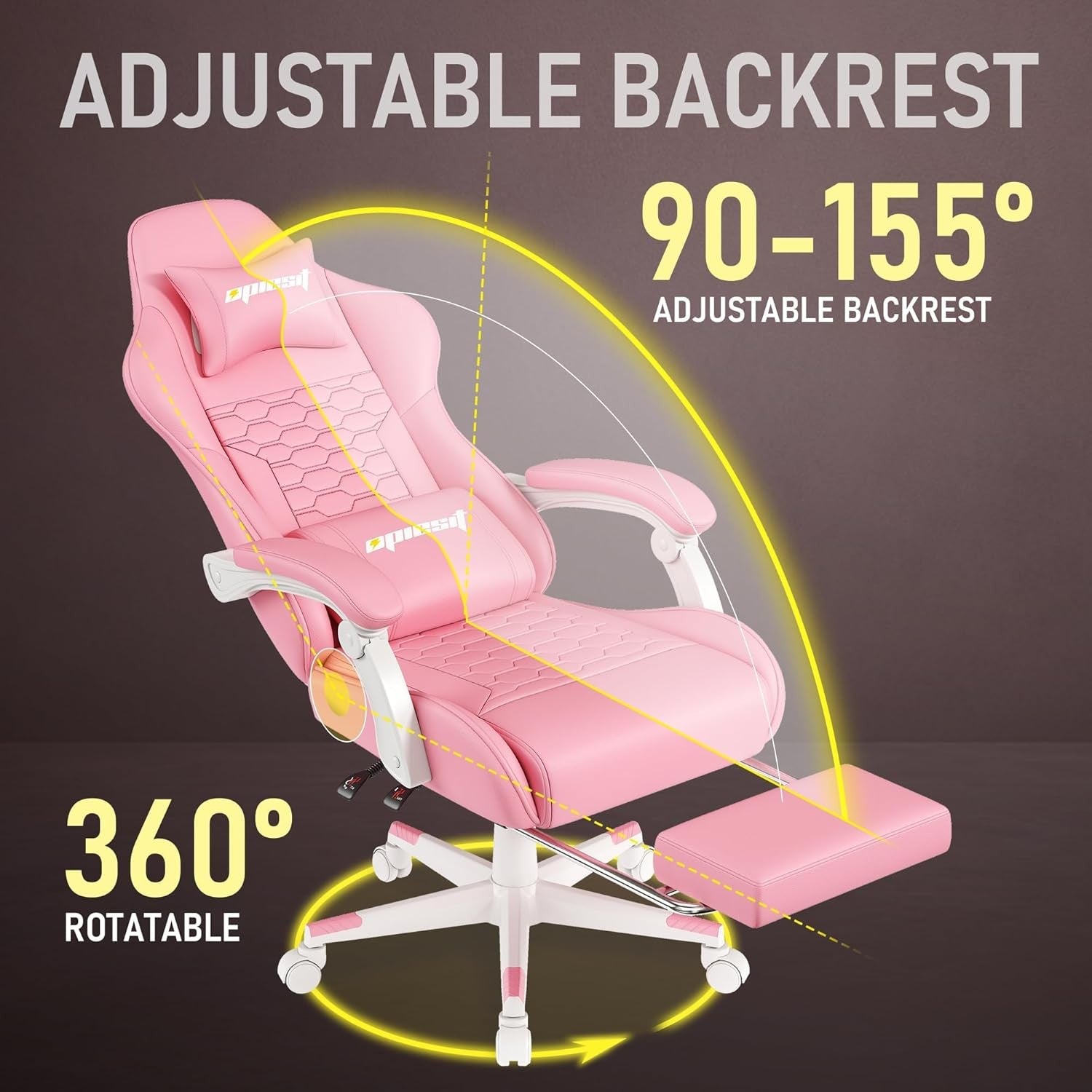 Ergonomic Gaming Chair with Footrest Reclining Pink Swivel
