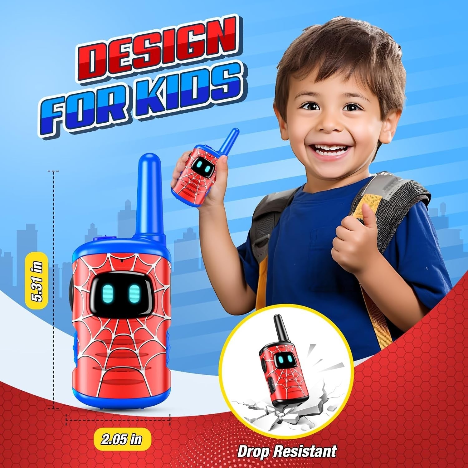 Kids Spider Walkie Talkies Rechargeable Toy Long Range Gift 2 Pack