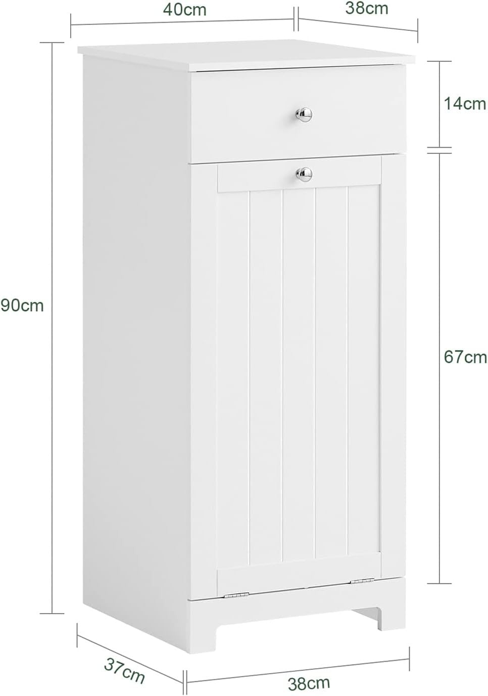 Slim White Bathroom Laundry Cabinet with Tilt Hamper & Drawer 40x90cm Modern