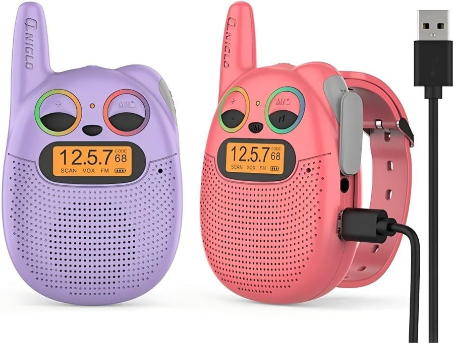 Kids Rechargeable Walkie Talkies Watch Style FM Radio VOX Long Range