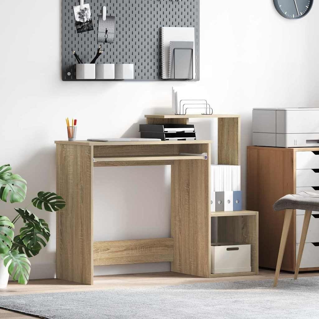 Sonoma Oak Desk 106x40cm Modern Wood Office Table with Storage Shelves