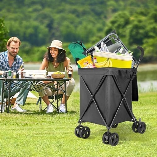 4 Wheel Folding Shopping Trolley Cart Steel Frame 120lb Load Swivel