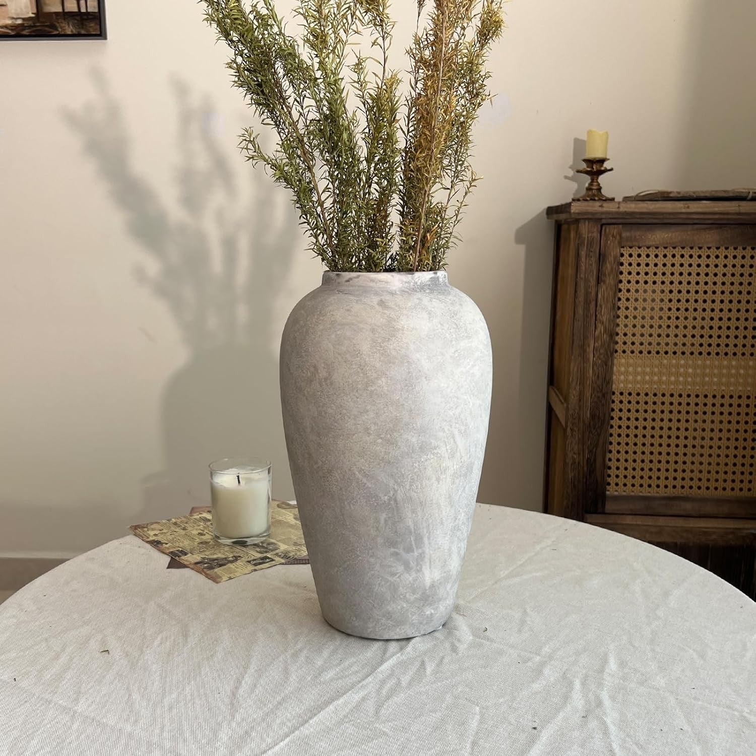 Large Rustic Ceramic Vase 12in Farmhouse Home Decor Floor Pottery