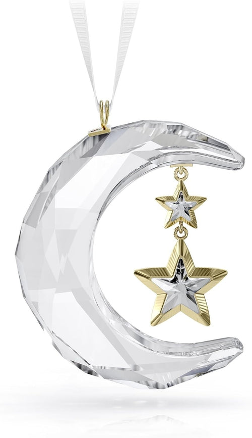 Luxury Crystal Moon Ornament 200-Facet Hanging Decor with Gold Star Accent