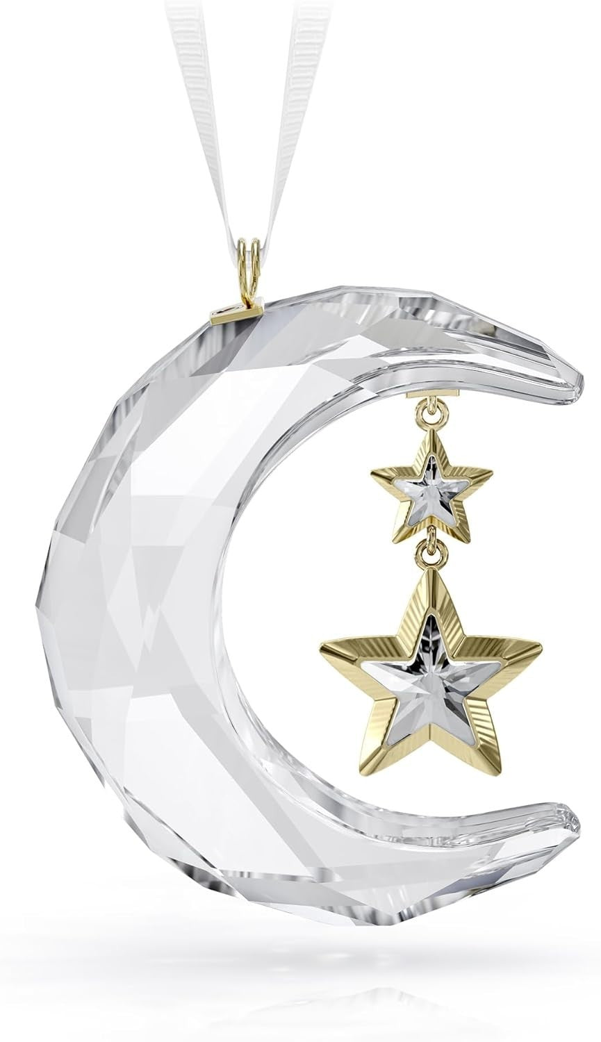Luxury Crystal Moon Ornament 200-Facet Hanging Decor with Gold Star Accent
