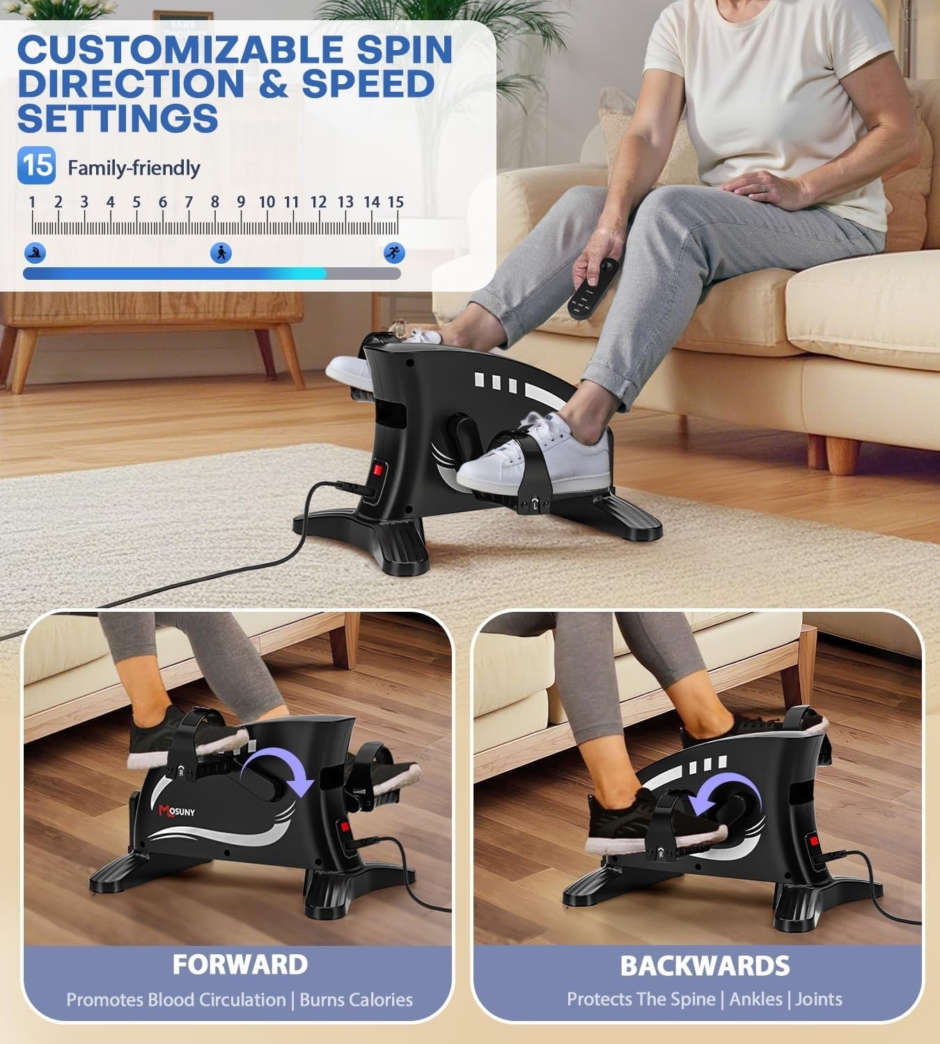 Electric Mini Pedal Exerciser w/ LCD Screen, 15-Speed Remote & Quiet Operation