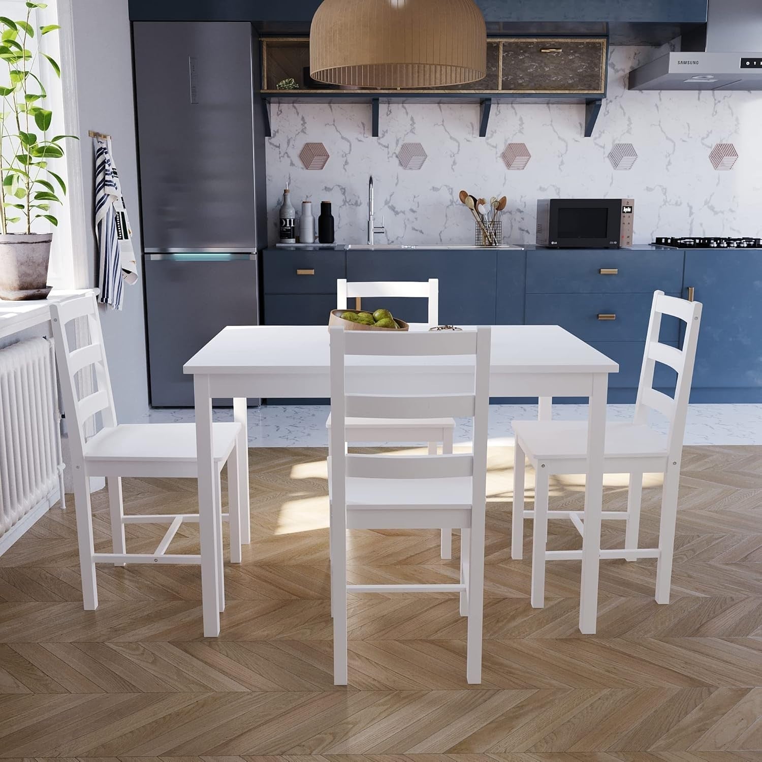 4 Seater White Dining Table Set | Compact Kitchen Furniture with Chairs