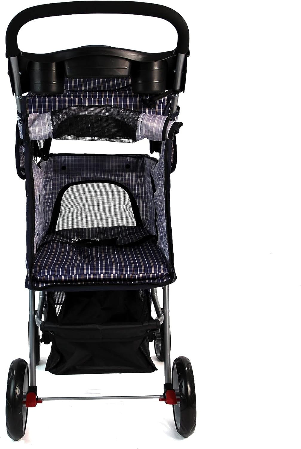 Pet Travel Stroller Dog Cat Pushchair Foldable Swivel Wheels 15kg Blue Tartan