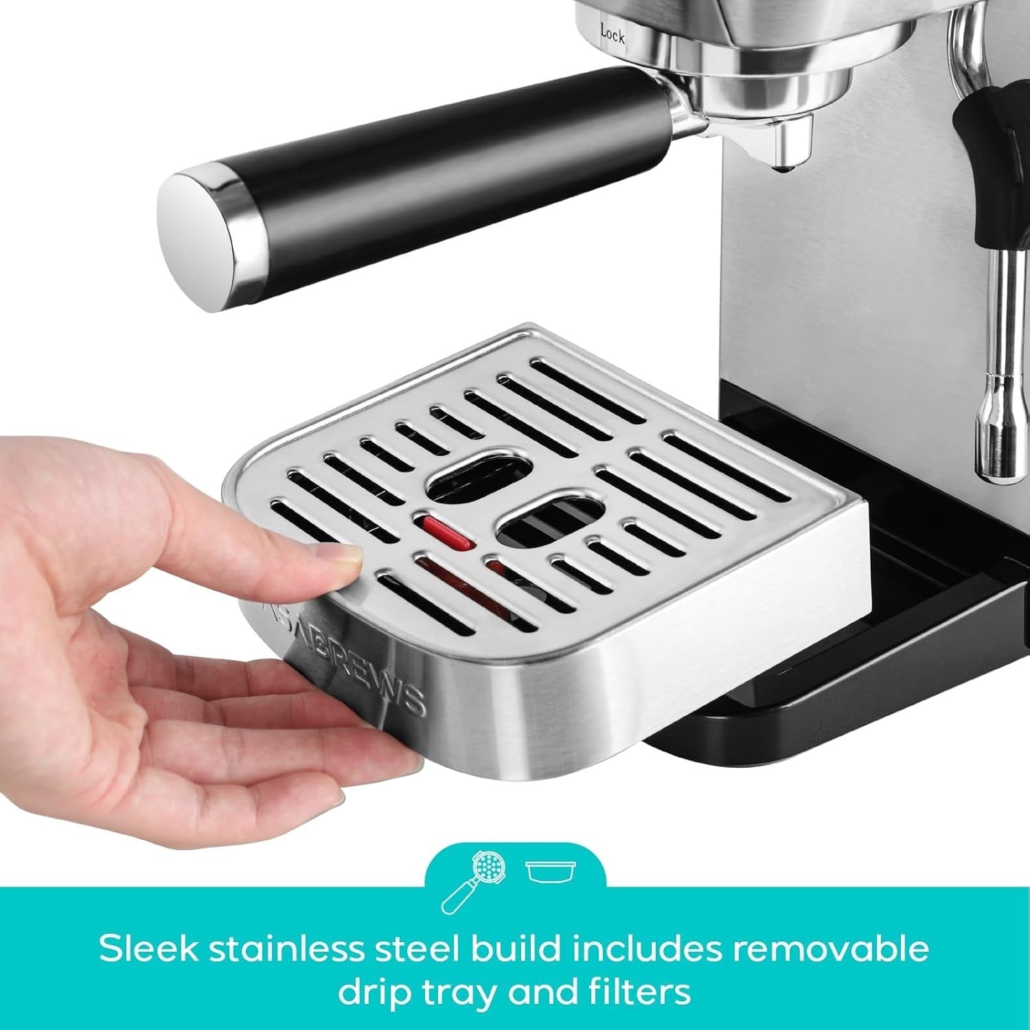 20 Bar Espresso Coffee Machine With Milk Frother, 1.3L Stainless Steel