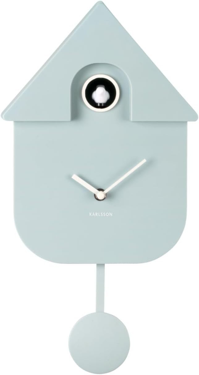 Modern Pendulum Wall Cuckoo Clock | Soft Blue, Hourly Chime, Adjustable Volume