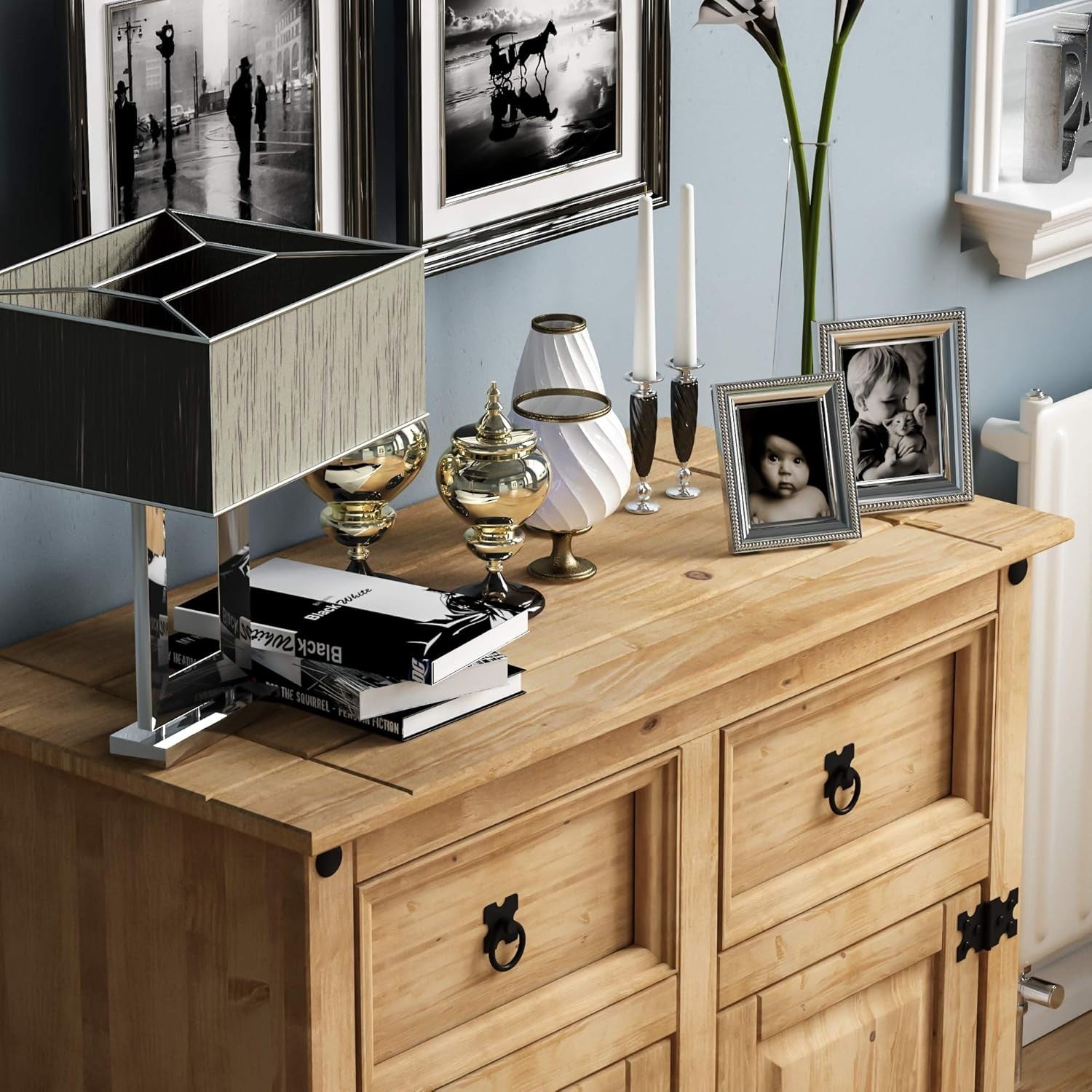 Rustic Solid Pine Sideboard 2 Door 2 Drawer Storage Cabinet 86cm Natural
