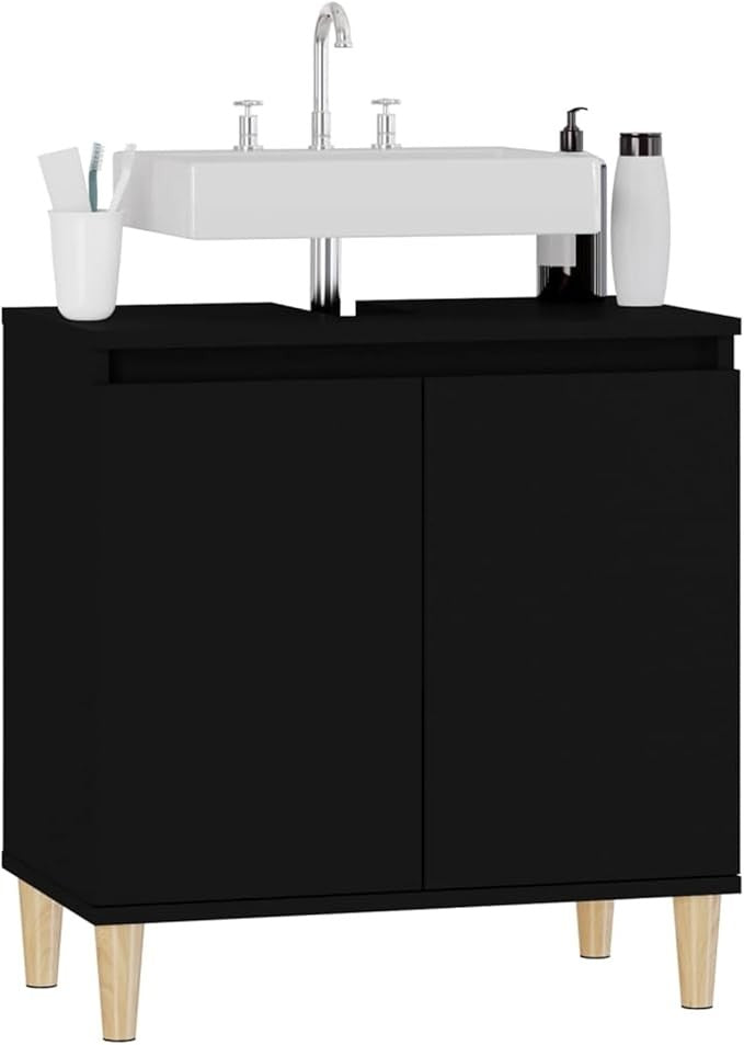 Modern Black Bathroom Sink Cabinet Cupboard 58x33x60cm Vanity Storage Unit