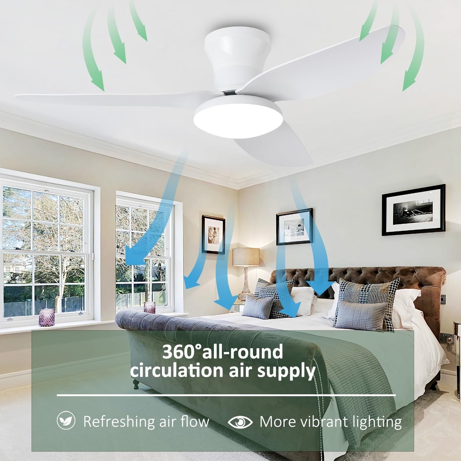 Lrenjon 100CM Modern Ceiling Fan Light, 6-Speed Silent LED – White