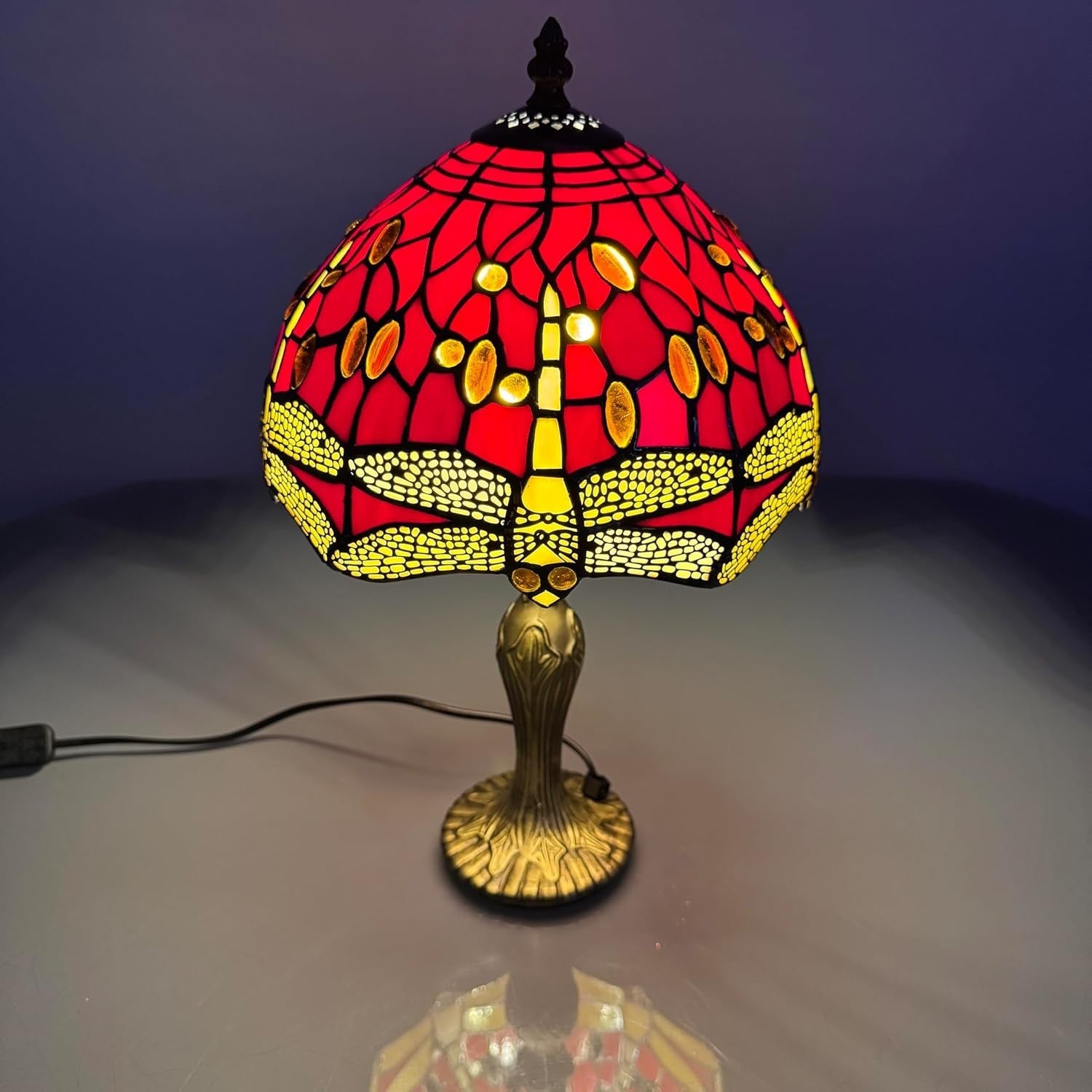 Handcrafted Stained Glass Table Lamp Vintage Desk Bedside Light 40cm Tall