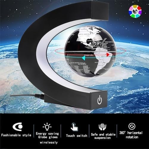 Black Magnetic Levitating World Globe LED Floating Desk Lamp