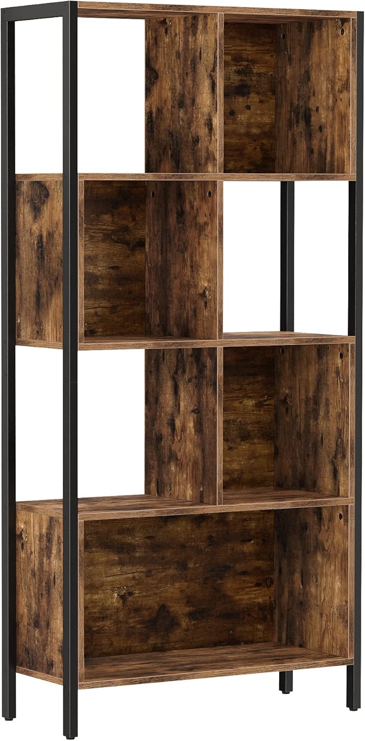 Industrial Cube Bookcase Storage Shelf – Rustic Brown Room Divider & Display Rac