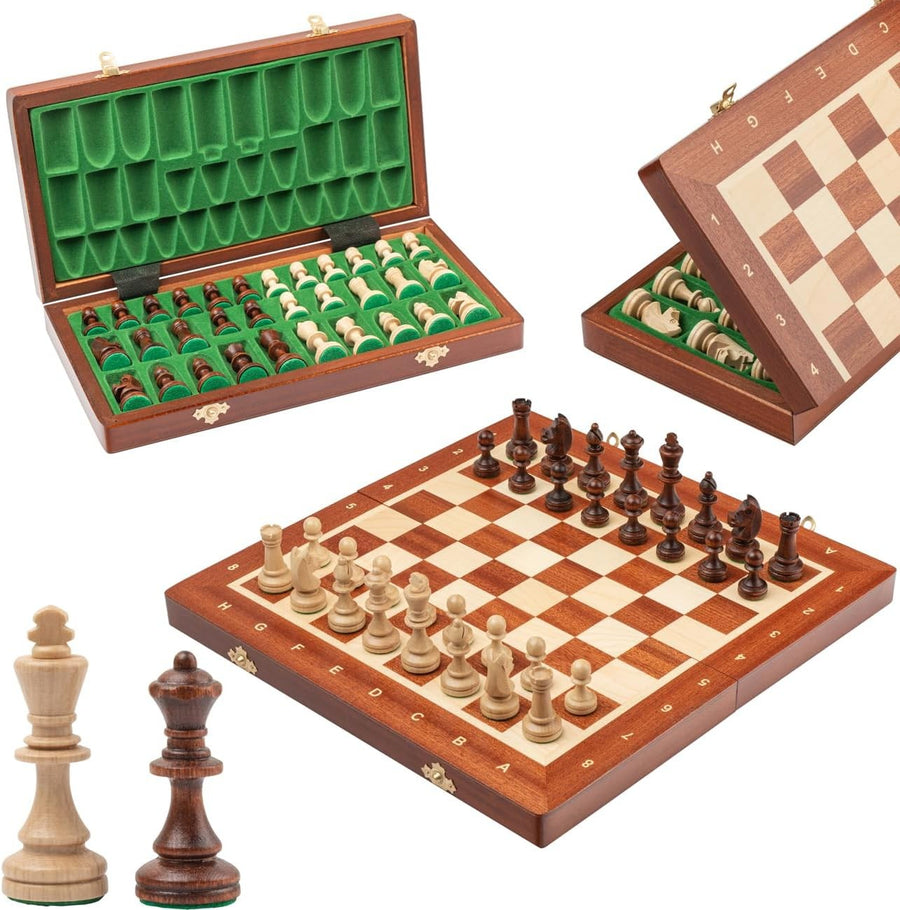 Portable Tournament Wooden Chess Set 35cm Inlaid Foldable Board Staunton No.3