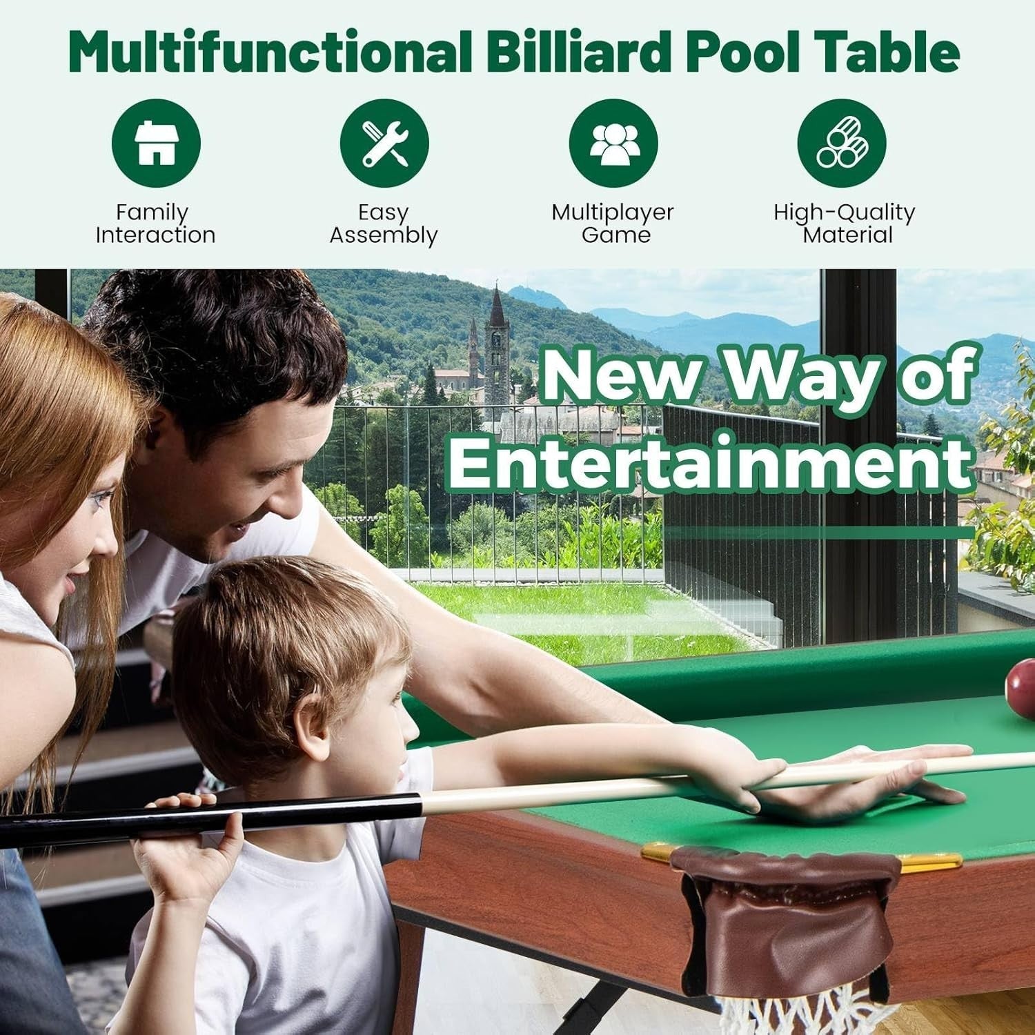 Compact Foldaway Pool Game Table 4FT Portable Snooker Set Home Office
