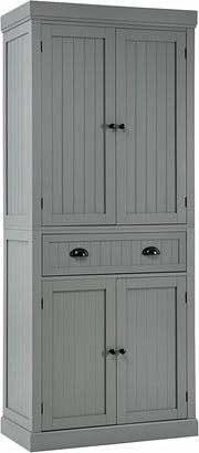 Grey Tall Kitchen Cupboard 4-Door Pantry Cabinet Drawer 183cm