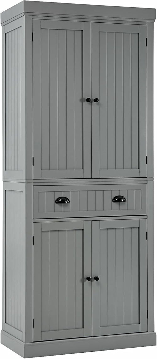 Grey Tall Kitchen Cupboard 4-Door Pantry Cabinet Drawer 183cm