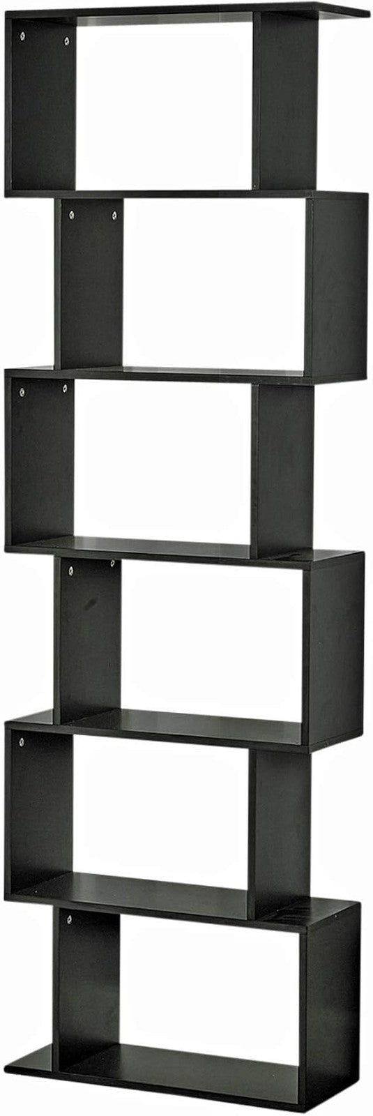 URBNLIVING Wooden S-Shaped Display Bookcase Storage Divider Unit (Black, 6 Tier)