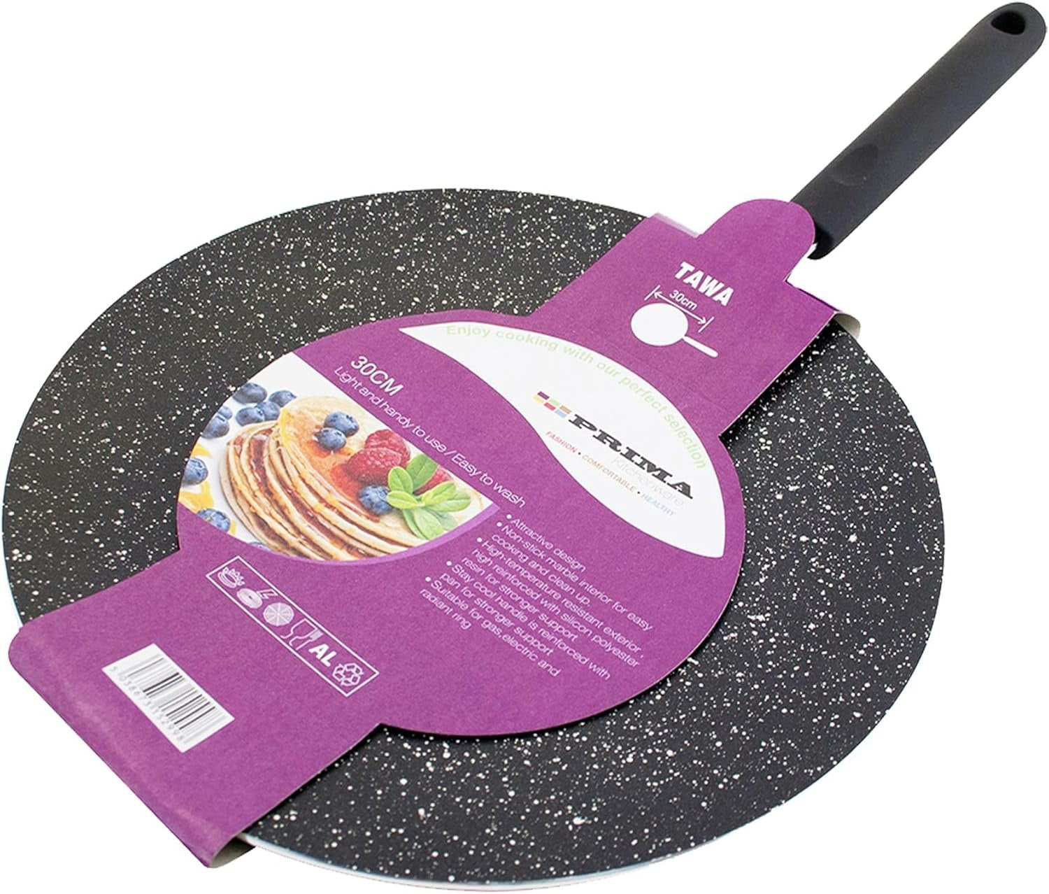 30cm Non-Stick Dosa & Crepe Pan, Heavy Duty Marble, Flat, Induction/Gas