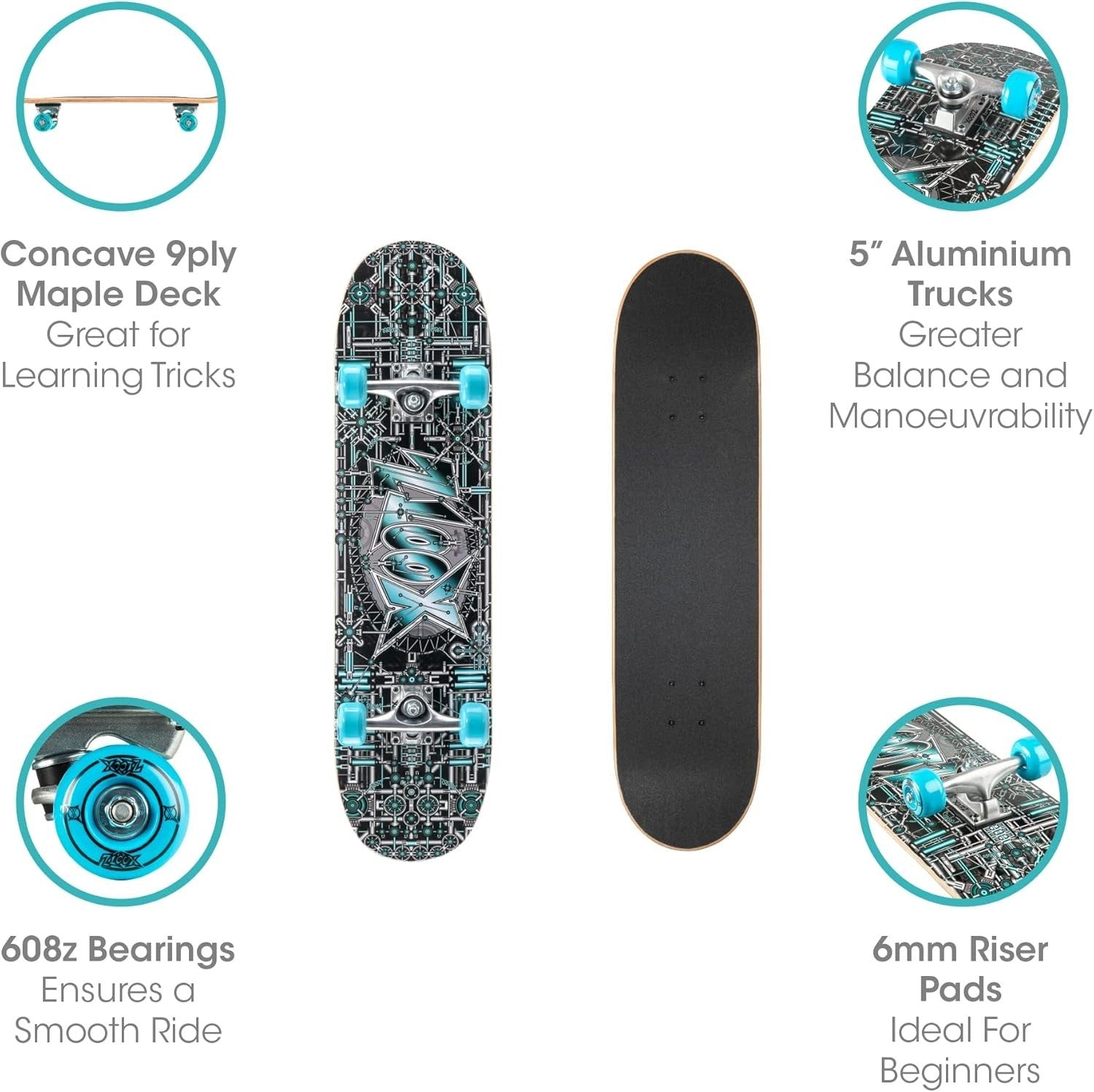 Kids 31" Double Kick Skateboard Beginner Maple Deck Grip Tape PU Wheels
