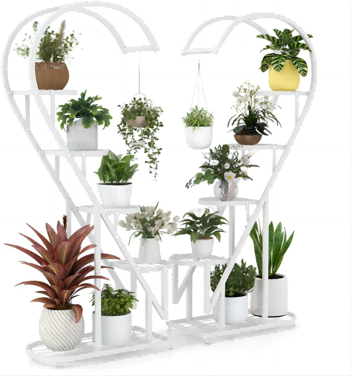 5 Tier Heart Shaped Metal Plant Stand Indoor Outdoor Flower Shelf Display Rack