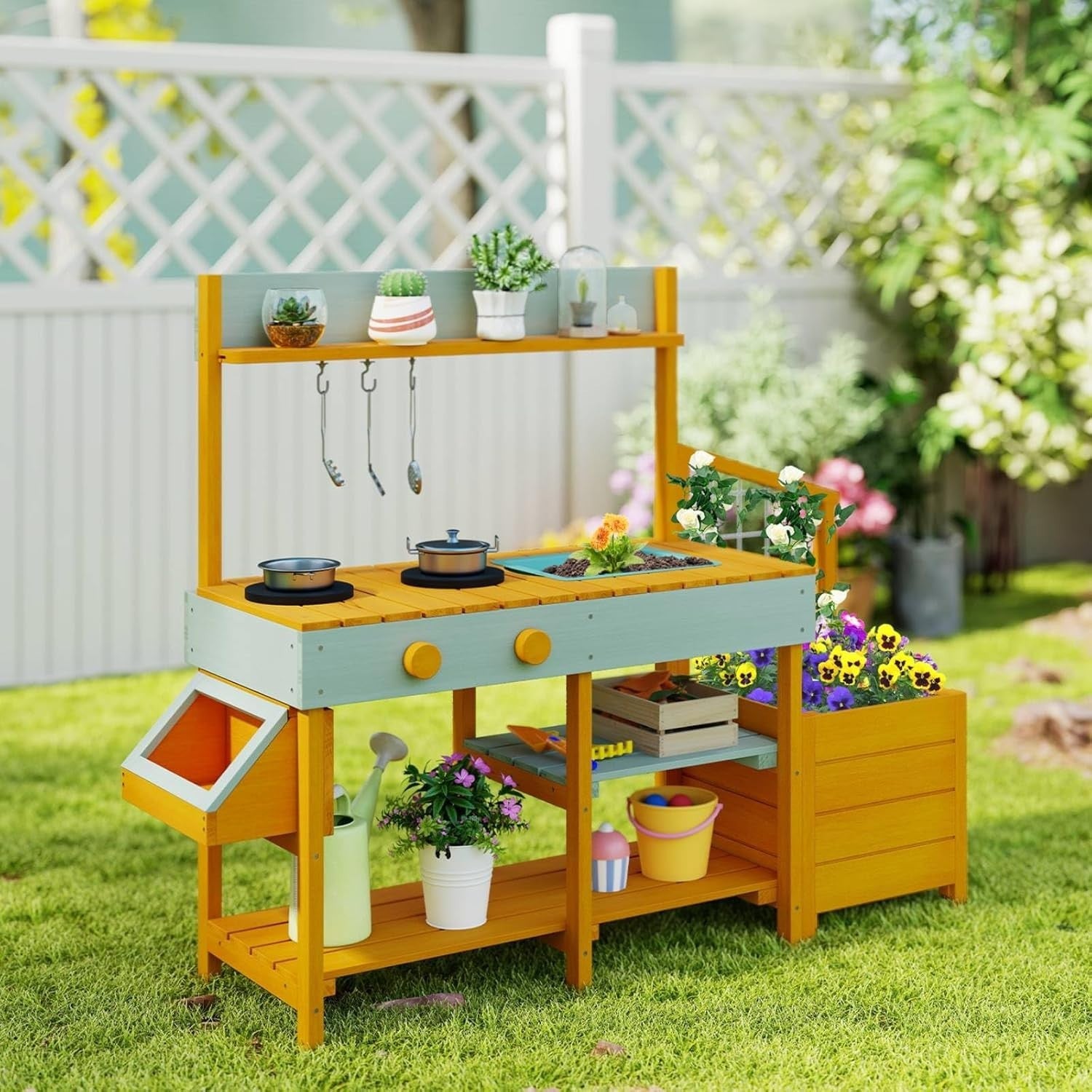Outdoor Kids Mud Kitchen Garden Potting Bench Wooden Playset Toy