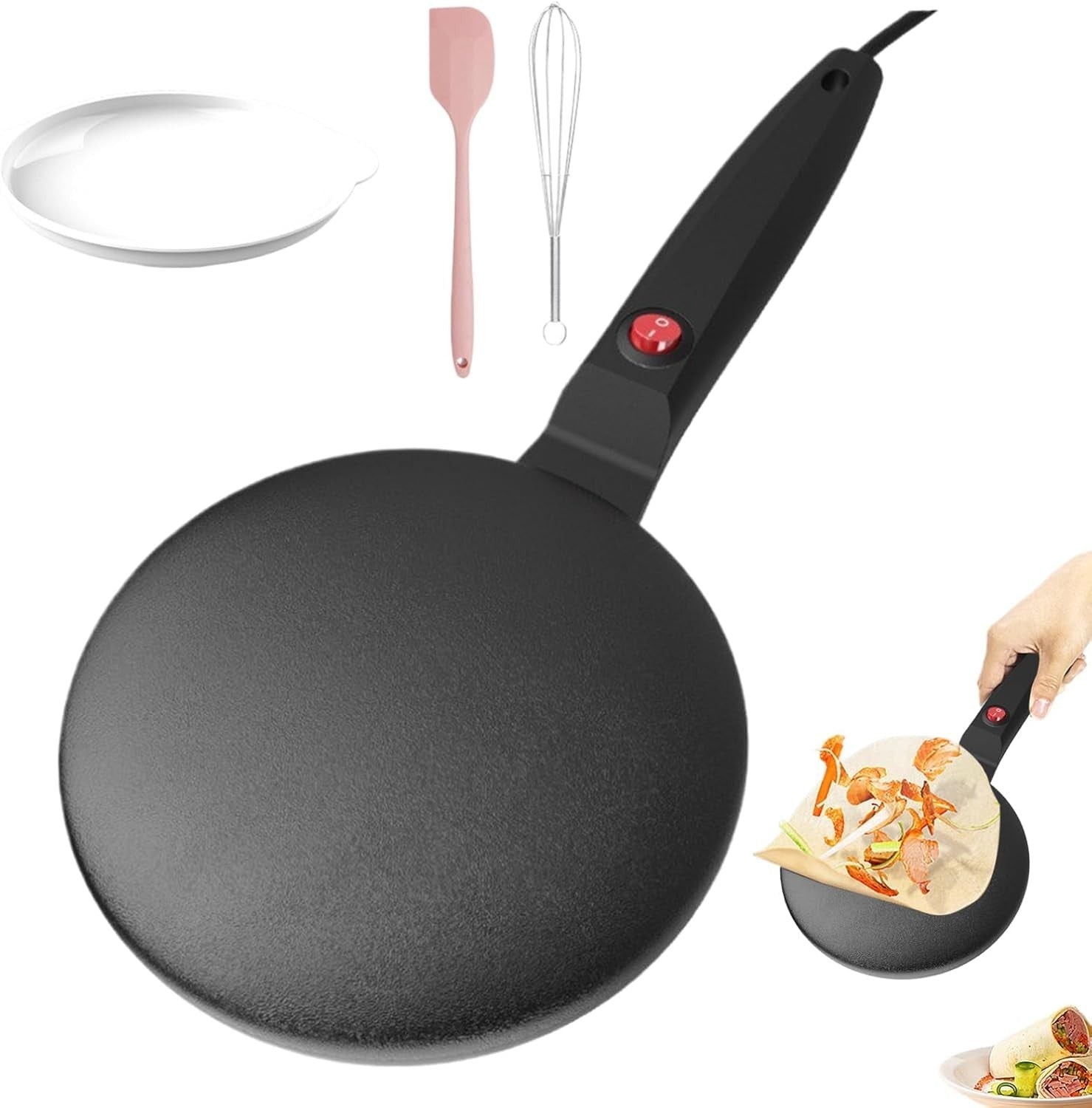 8" Electric Crepe Maker Non-Stick Pan | Auto Temp Control | Portable Machine